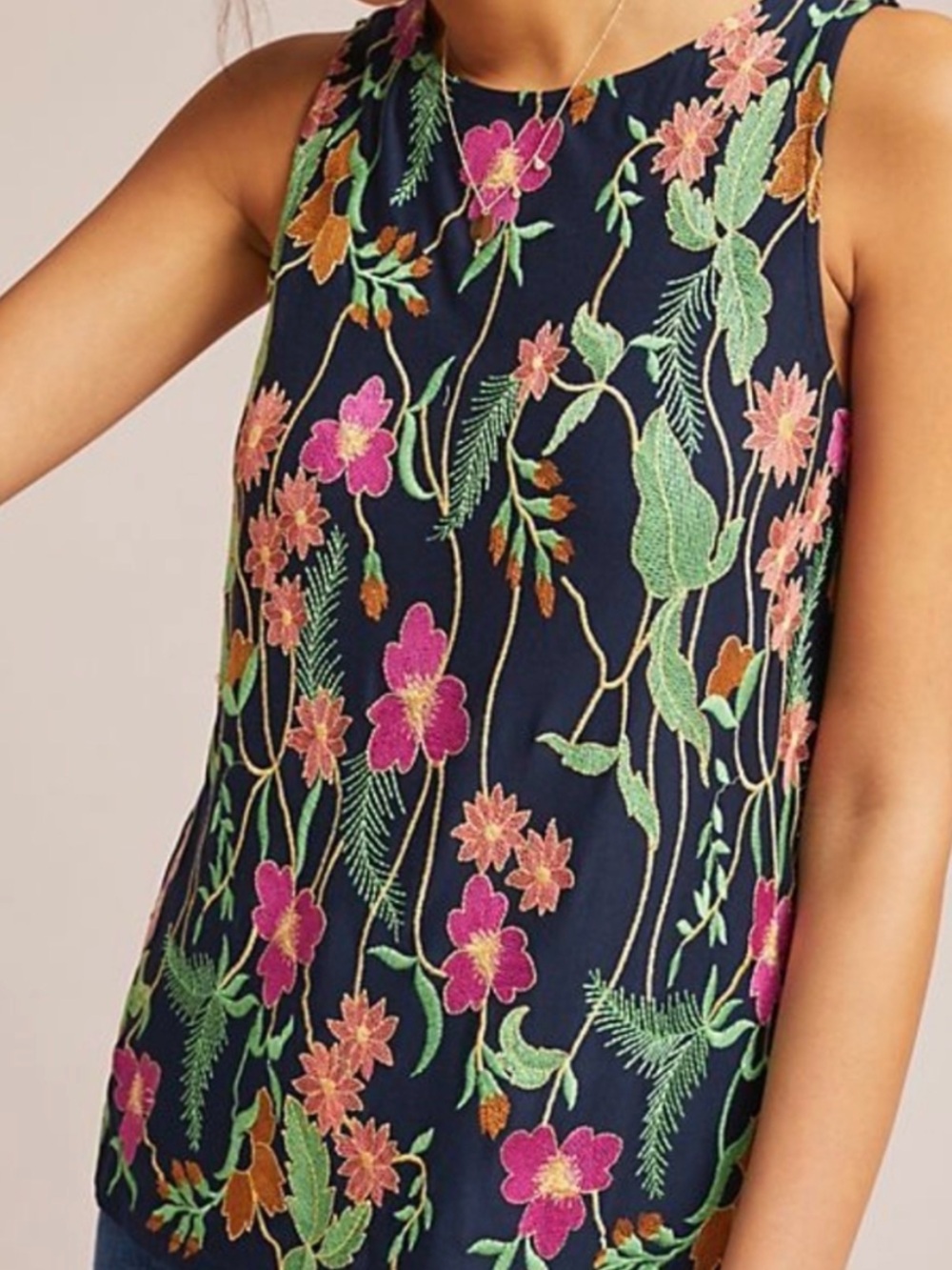 Anthro Meadow Rue Cartagena Floral Embroidered Tank Top Medium